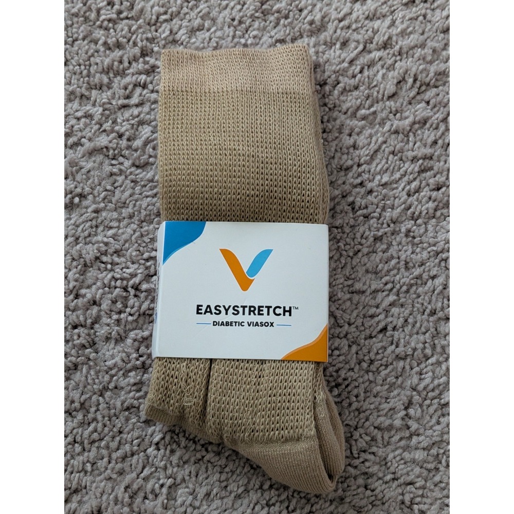 Viasox Easystretch Diabetic Socks Tan Large Mens 9-12 Womens 10-13 Knee High NWT